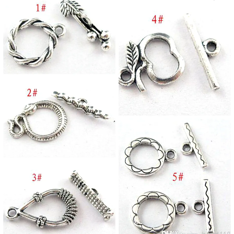 100 SET / LOTS Antique Silver Zinklegierung Connector Toggle Claspe DIY Zubehör 5 Arten Fit Armbänder