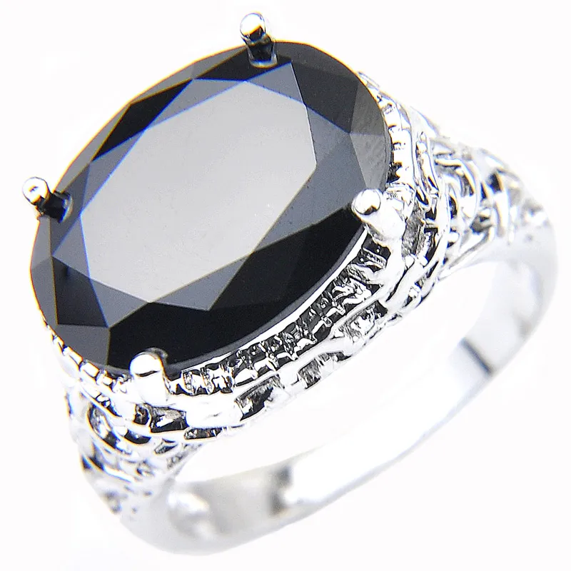 Luckyshine Mulheres Jóias oval preto Onyx Anéis 925 Prata Cristal Zircon Anéis Moda Vintage Jóias Tamanho 7 8 9