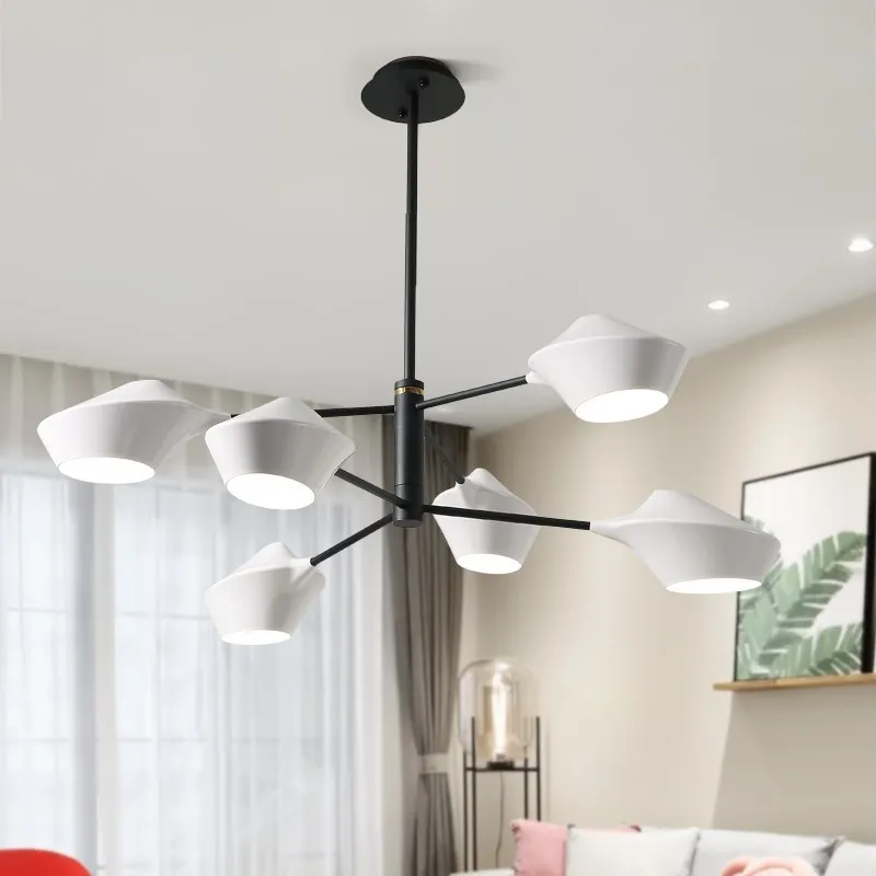 Nordic living room chandelier lamp post modern minimalist creative fashion art wrought iron Led light study bedroom bedroom