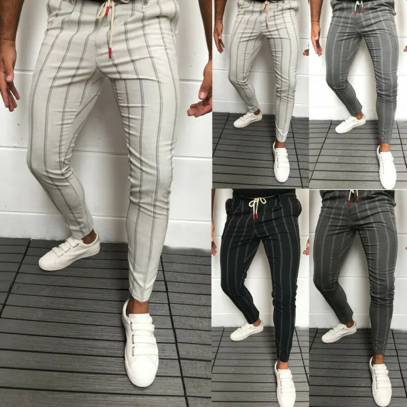 2020 Новые стильные мужчины Slim Fit Stripe Business Formal брюки повседневные офисные брюки скинни бизнес -костюм брюки для бизнеса.