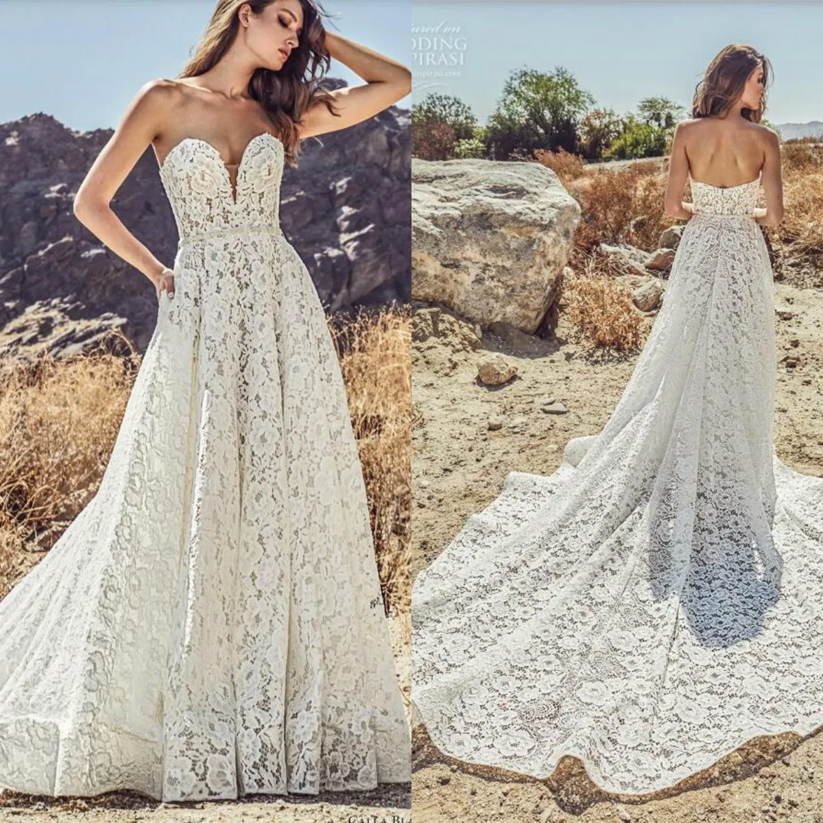 2019 Calla Blanche Beach Abiti da sposa Sweetheart Pizzo Appliqued Sweep Train Boho Abito da sposa Una linea Abiti da sposa vintage su misura