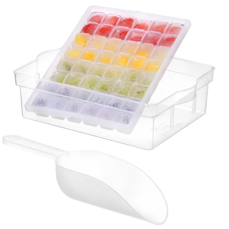 Novo Design 48 Mold Grids Ice Cube Tray multi -função Ice Cream marcadores com caixa de armazenamento E Tampa -Transparent