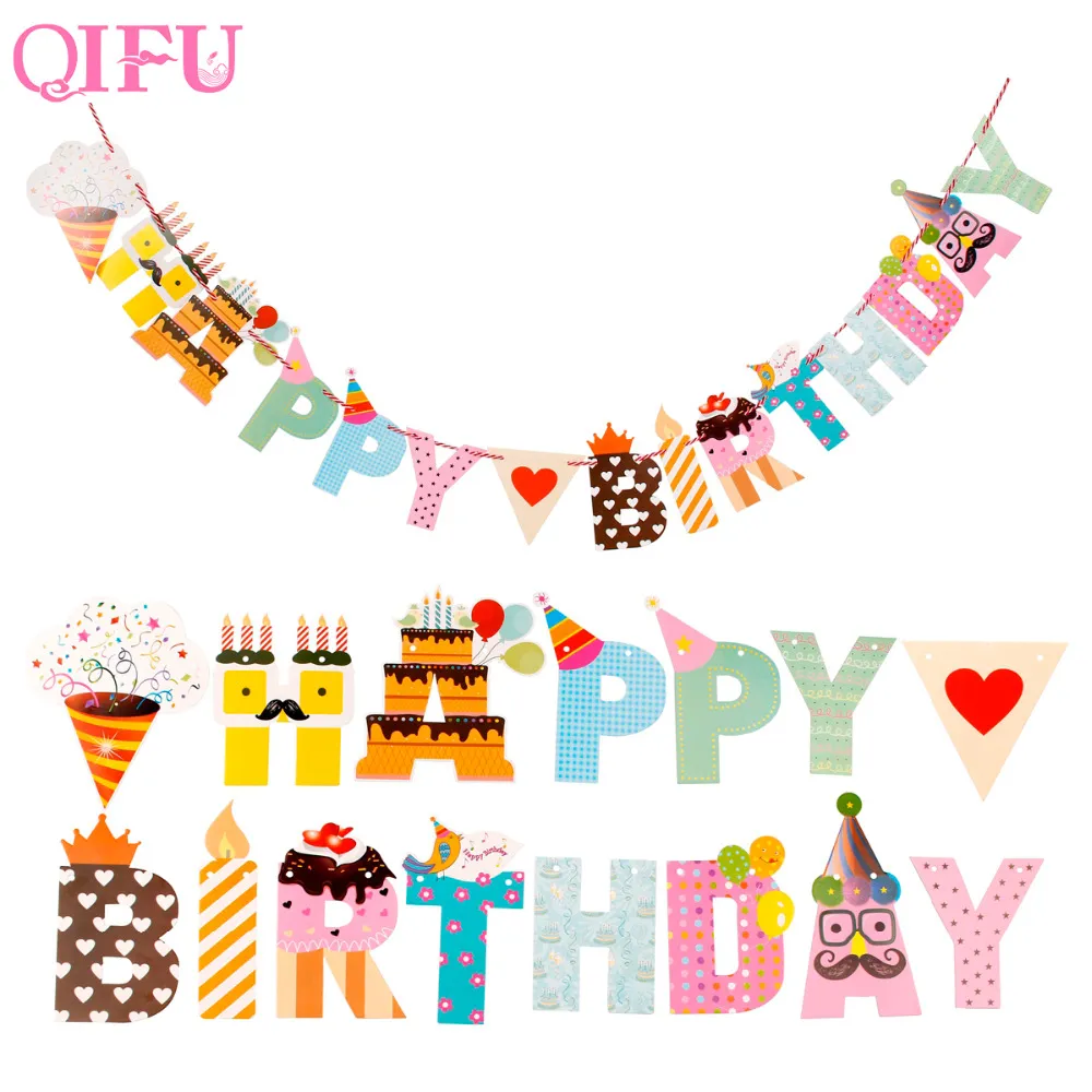 QIFU Funny Happy Birthday Banner Kids Favor Letters Shaped Hanging Garland Flags Baby Shower Kids Birthdays Party Decoration QIFU Funny Happy Birthday Banner Kids Favor Letters Shaped Hanging Garland Flags Baby Shower Kids Birthdays Party Decoration