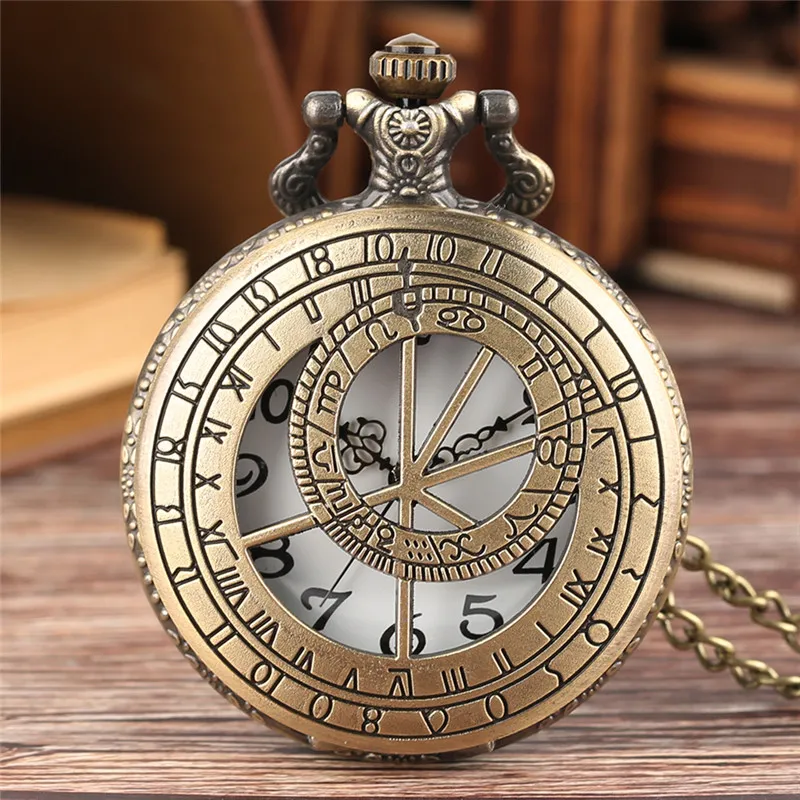 Retro Prag Astronomische Uhr Taschenuhr Steampunk Hollow Out Case Quarz Analoge Uhren für Männer Frauen Halskette Kette