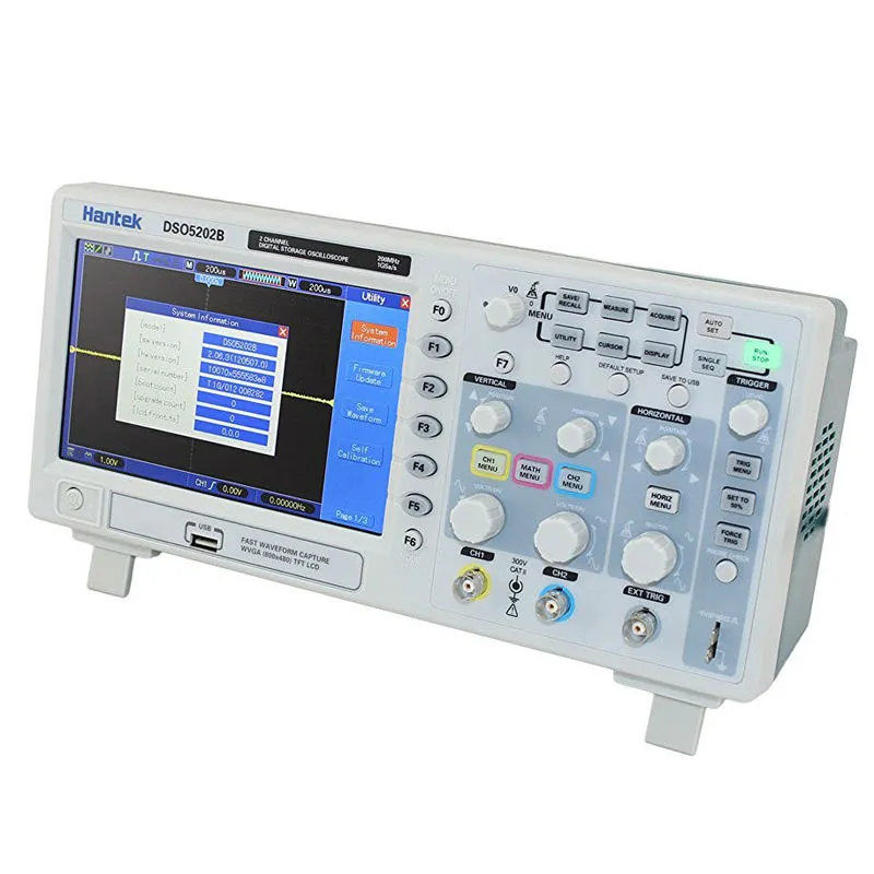 Livraison gratuite Oscilloscope à stockage numérique Hantek DSO5202B 200MHz 1GS / s USB 7 '' Couleur 2 canaux 2CH Longueur d'enregistrement 1M USB AC110-220V