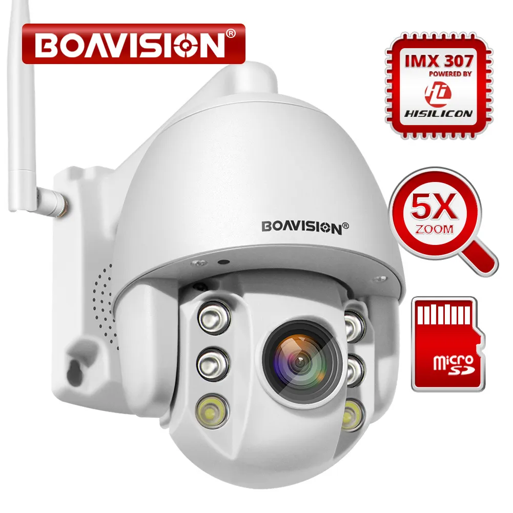 2,5 polegadas Super Mini PTZ WiFi IP Camera 1080P Ao Ar Livre 5x Zoom / 4mm Lente Fixa Camera Sem Fio IR 60m Dois Way Audio