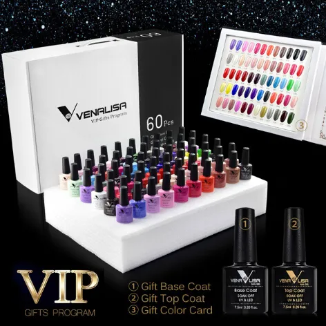 60 Farben Nagellack A Set inklusive Basis / Top Gel Professional Nail Art Gel Schöner langanhaltender Gel-Politur