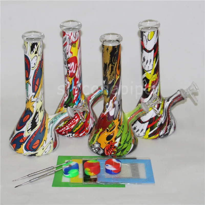 Vidro colorido bongos de água de vidro de vidro tubulações de água tubos reciclador 10,5 polegada bongs sonda de petróleo bigador de cinzeiro bubbler 14mm tigela de vidro