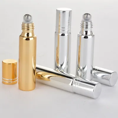 10 ml roll op glazen fles zwart goud zilver geuren etherische olie parfumflessen met metalen roller bal aanpasbaar logo EA907-5