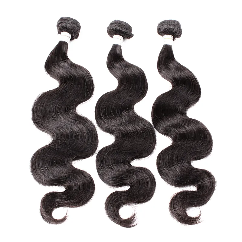 Malaysiska jungfruliga h￥rbuntar Human Weaves Weft Body Wave Natural Color Hair Extensions Dubbel Wefts 12-28 3st Bellahair