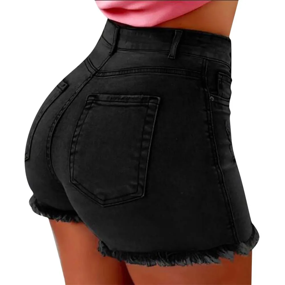 Tummy Control Frayed Dark Denim Shorts