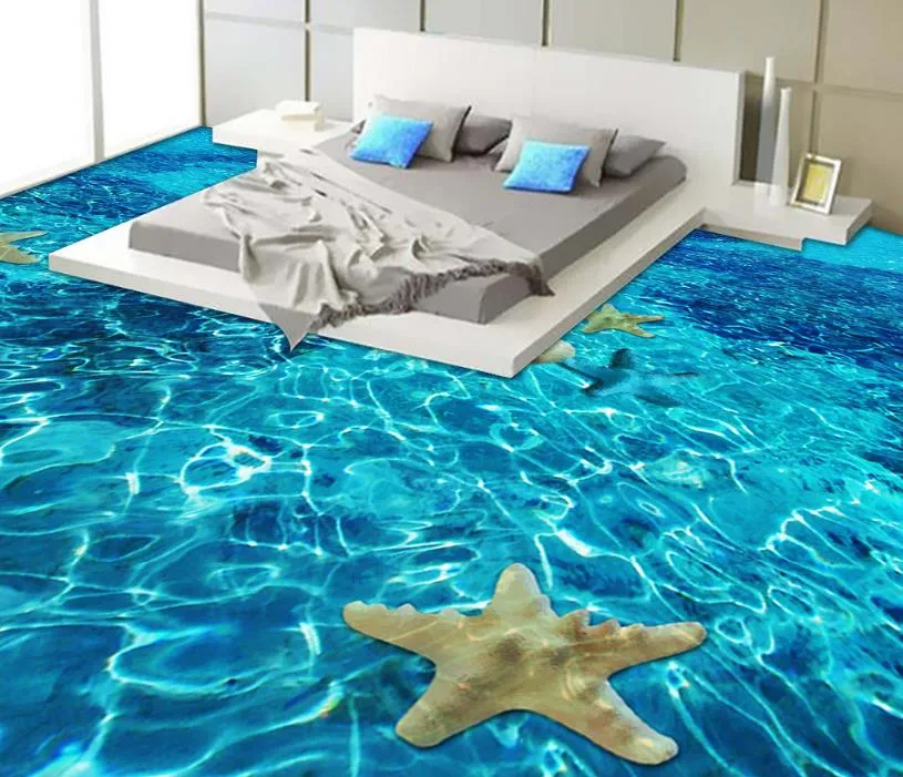 Modello di pavimento 3D personalizzato Foto Carta da parati Ocean 3D-floor-wallpaper PVC Autoadesivo Sfondo 3D Piano per soggiorno