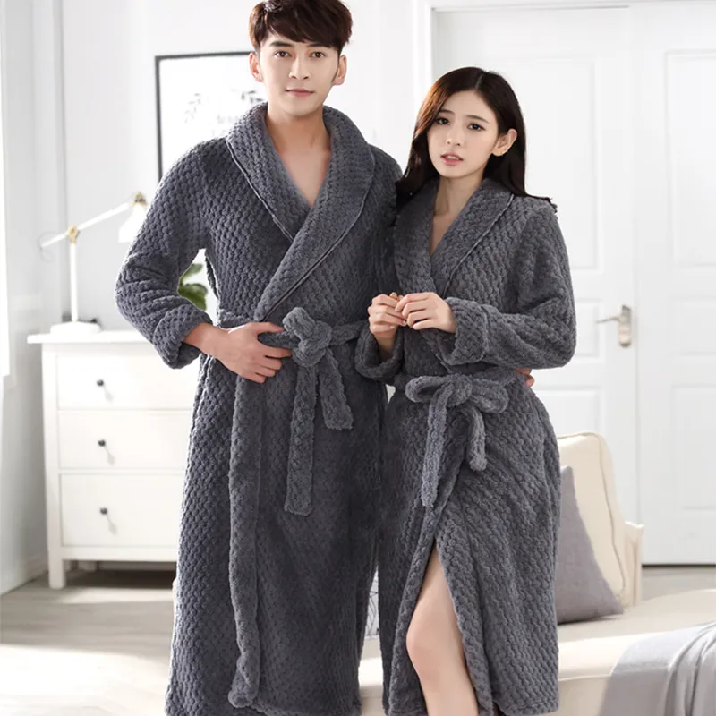 Men Women Winter Extra Long Thicken Grid Flannel Warm Bath Robe Luxury Soft  Thermal Bathrobe Mens Dressing Gown Male Sexy Robes - AliExpress