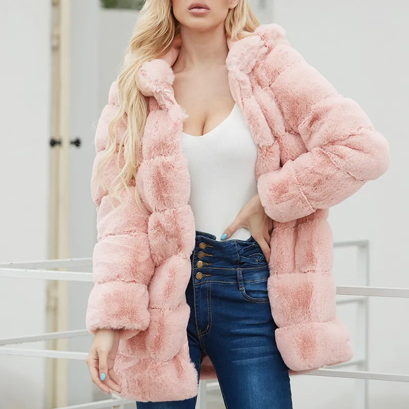 Hiver chaud moelleux fausse fourrure manteau femmes vêtements d'extérieur 2019 décontracté Long pardessus 3XL surdimensionné noir rose gris violet fourrure veste manteaux