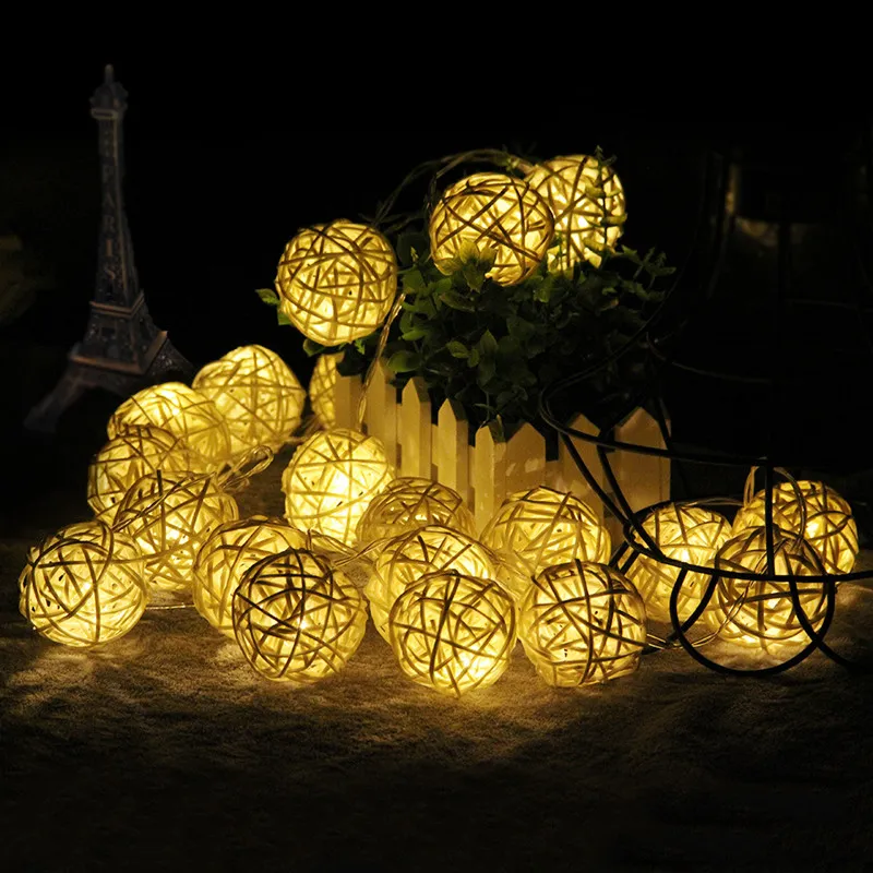 LED Palline in rattan Corde Lucine Lampada decorativa natalizia a batteria Ghirlanda esterna Decorazione di nozze Illuminazione