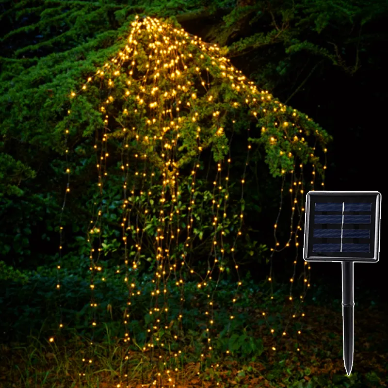 Solar Kupfer Led Lichterketten Gartendekorationen Outdoor 200 Leds Wasserfall Fee Eiszapfen Lampe 2M Reben Zweig Garten Weihnachtsbaum Dekor Licht