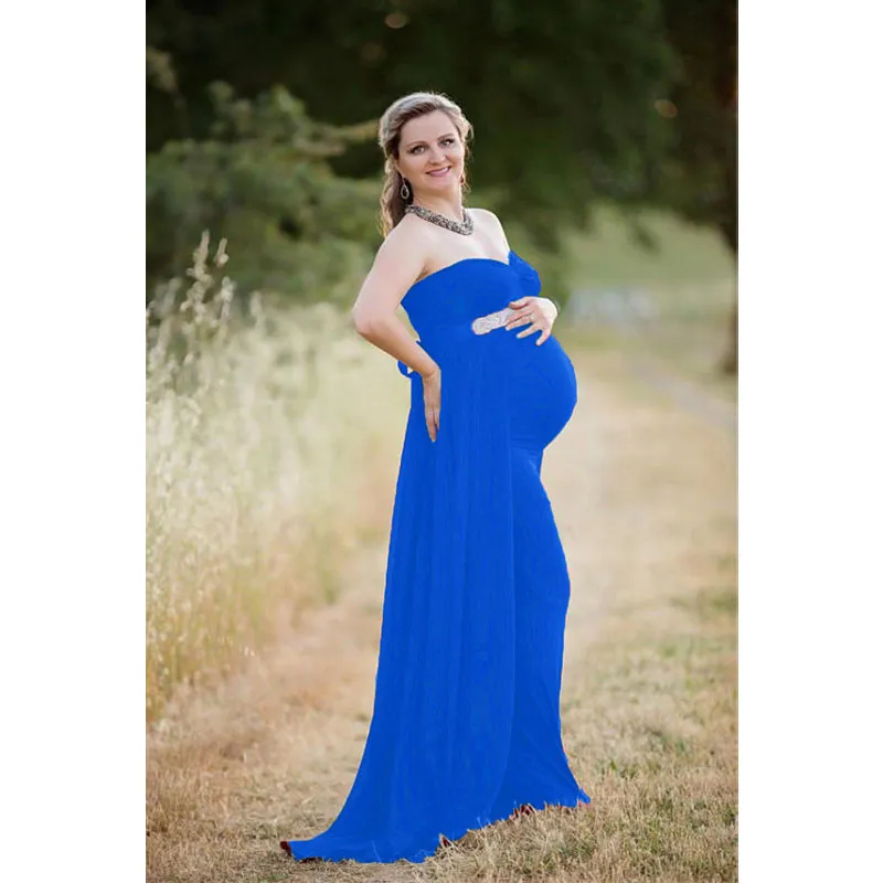 Abito Premaman Elegante Maxi Lungo Con Spalle Scoperte E Spacco – Per Servizio Fotografico, Matrimonio E Festa (Taglia XL)