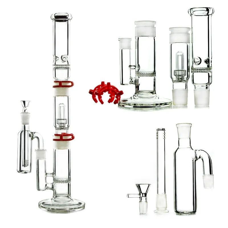 Rechte build een bong 3 kamers olie dab rig met asvanger honingraat schijf perc koepel douchekop Ice pinch perc water glazen buizen