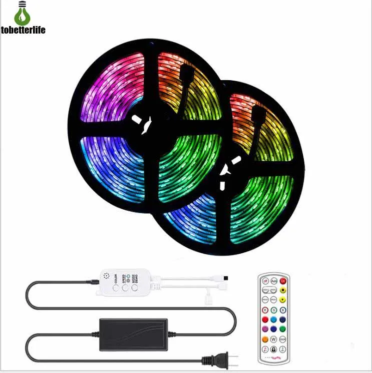 Music Bluetooth RGB Strip Light 5050 DC12V Waterproof 5M 10M 30LED/m Ribbon Led Tape Controller Power Adapter