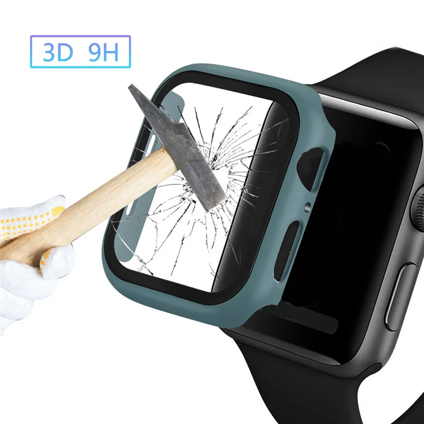 Full Screen Protector для iWatch 38мм 42мм 40мм 44мм Покрытие кадра PC Жесткий чехол с закаленного стекла пленка для Apple Наблюдать 5/4/3/2/1 iWatch