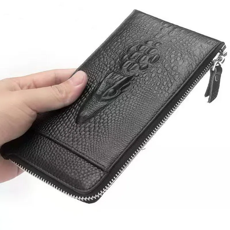 Echte lederen alligator Zipper Mens Long Designer Wallets Male mode Casual Cow Leather Card Zero Portemones Hoge telefoonkoppels No1815