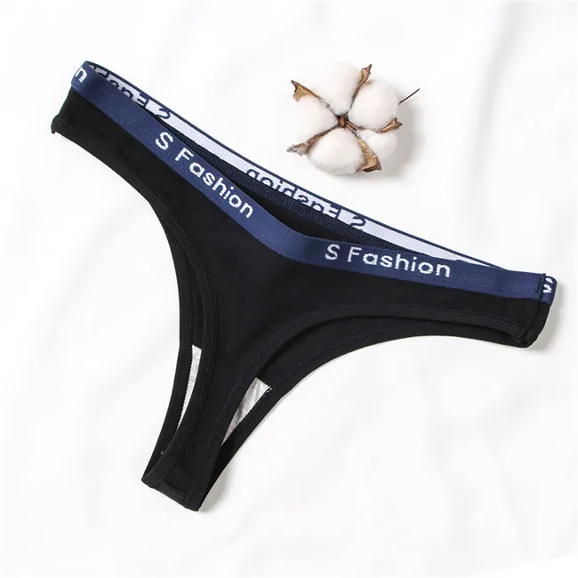 Fashion Letter Underwear Women Pure Cotton V-string Thong Panties