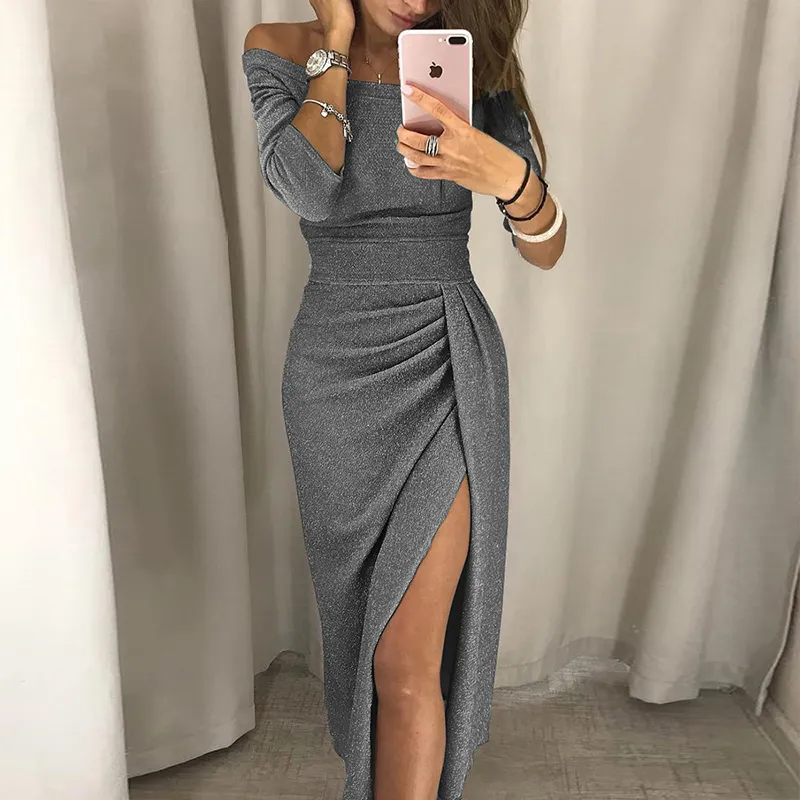 Silk Grey Bodycon Midi Dress Silk Bodycon Midi Dress Elegant Off