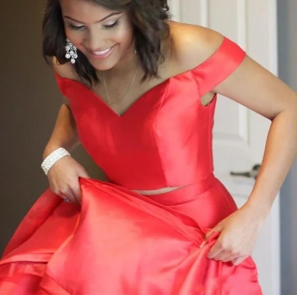 open lace back dress Two Piece Prom Dresses Sexy Red White Off-the-shoulder Long Prom Dress –  Anna PromDress