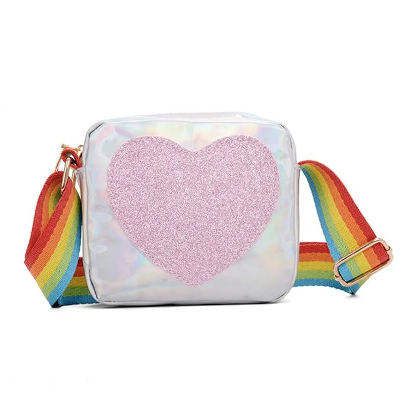 Kobiety cekiny uwielbiają torebkę sercową torbę dla dzieci torbę na ramię tęczowe ramię Crossbody Piękny portfel dla dziewcząt