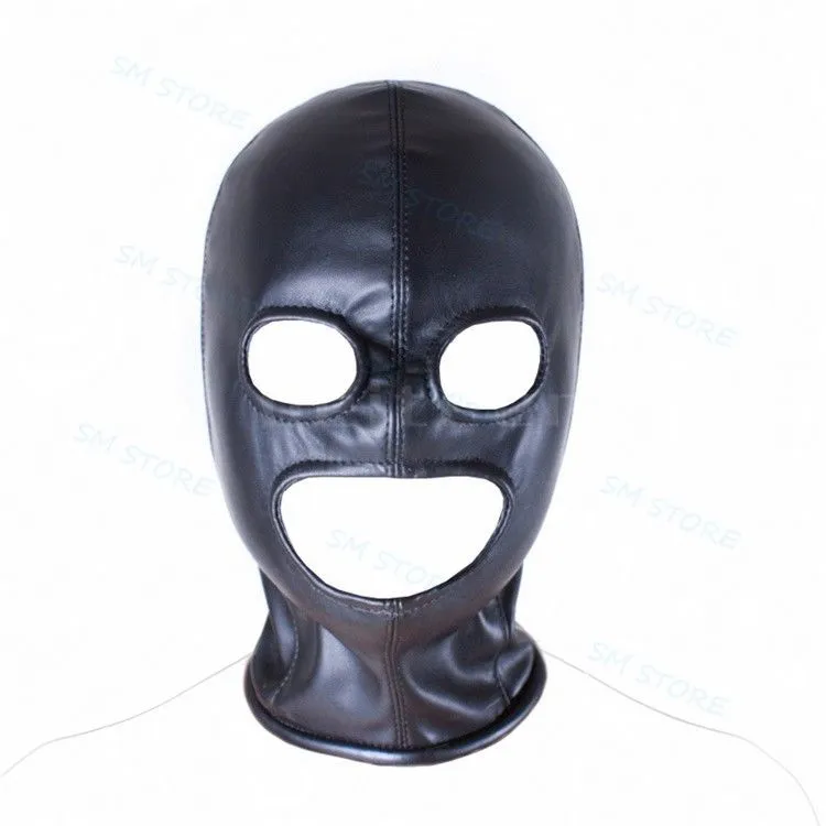 Esaret siyah yumuşak deri gövde koşum kaputu rol nefes alabilen açık gözler ağız maskesi #r52