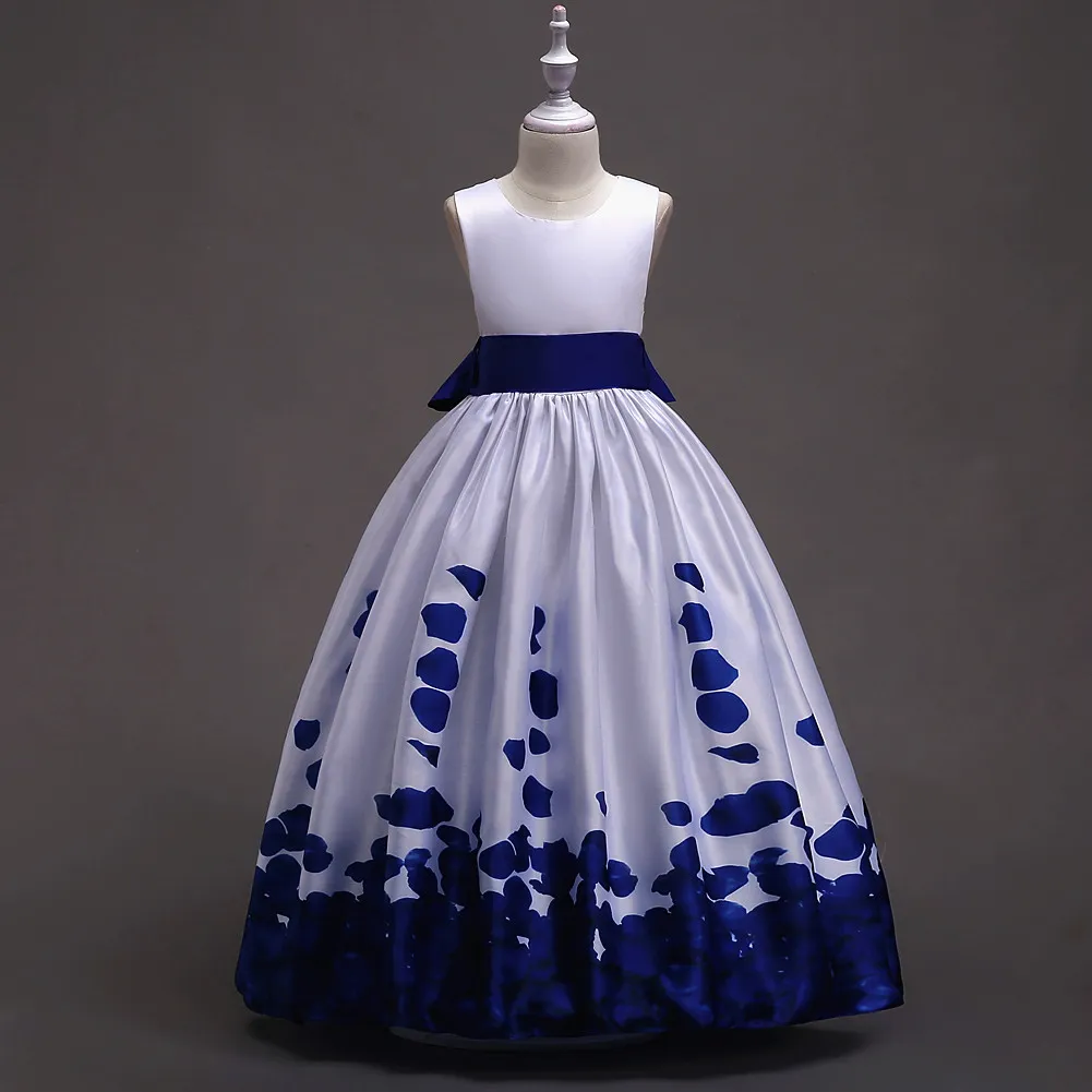 Hermosos estampados florales Vestidos para niñas de flores Una línea con lazo Sash Longitud del piso Hermosos estampados florales Vestidos para niñas de flores Una línea con lazo Sash Longitud del piso