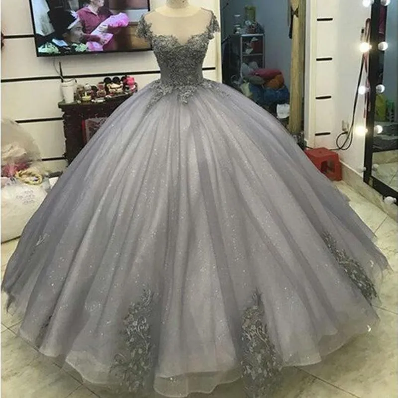 Luxury Spaghetti Straps Silver Grey Prom Dresses Lace Full Appliques Evening  Dress Princess Ball Gown Formal Party Dress Custom Made From Manweisi,  $154.69 | DHgate.Com