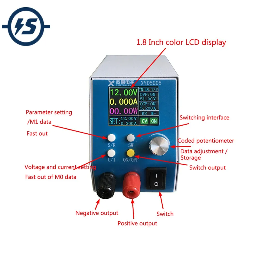 XYD5005 CNC LCD Adjustable DC Power Supply DC 5-55V to 0-50V 5A Buck Module Integrated Voltage Ammeter freeshipping