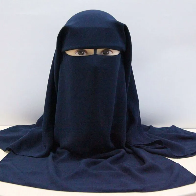 무슬림 반다나 스카프 이슬람 3 층 Niqab Burqa Bonnet Hijab Cap Veil Headwear 검은 얼굴 커버 Abaya 스타일 랩 헤드 커버