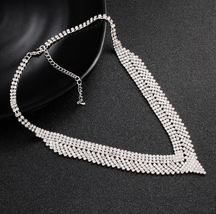 2020 in Stock Bruiloft ketting set voor bruids plated ketting bruiloft accessoires volies de mariage bruids sieraden gratis verzending