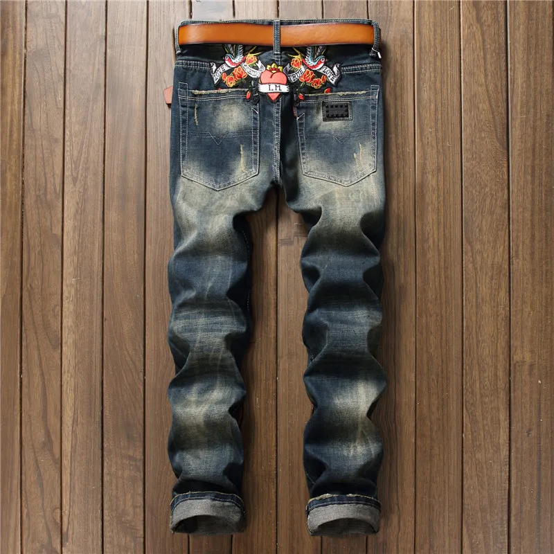 Italian Rose Embroidered Jeans 2017 New Designer Men Jeans Slim Fit Mens Printed Biker Denim Pants 4 709 DHgate
