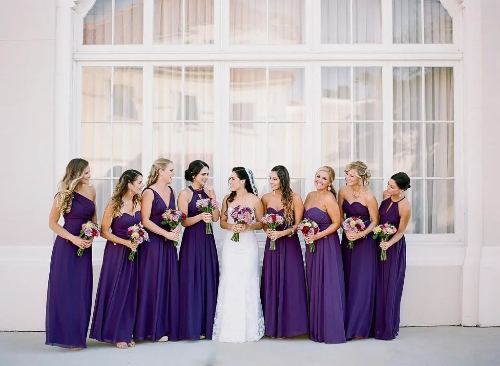 Spring 2020 Chiffon Purple Bridesmaid Dresses Optional Mix and Match Styles A Line Long Wedding Maid of Honor Dresses Custom Made EN1241