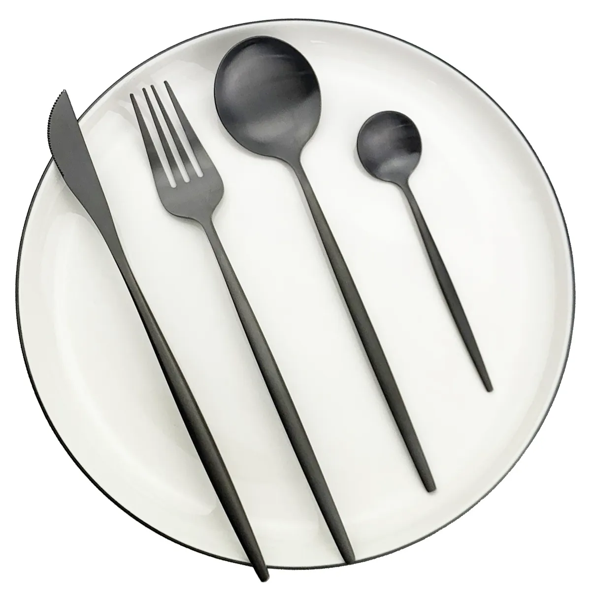 40pcs 블랙 매트 칼 붙이 세트 304 스테인레스 스틸 식기 세트 세트 나이프 포크 스푼 Flatware Western Kitchen Silverware Tableware T200430