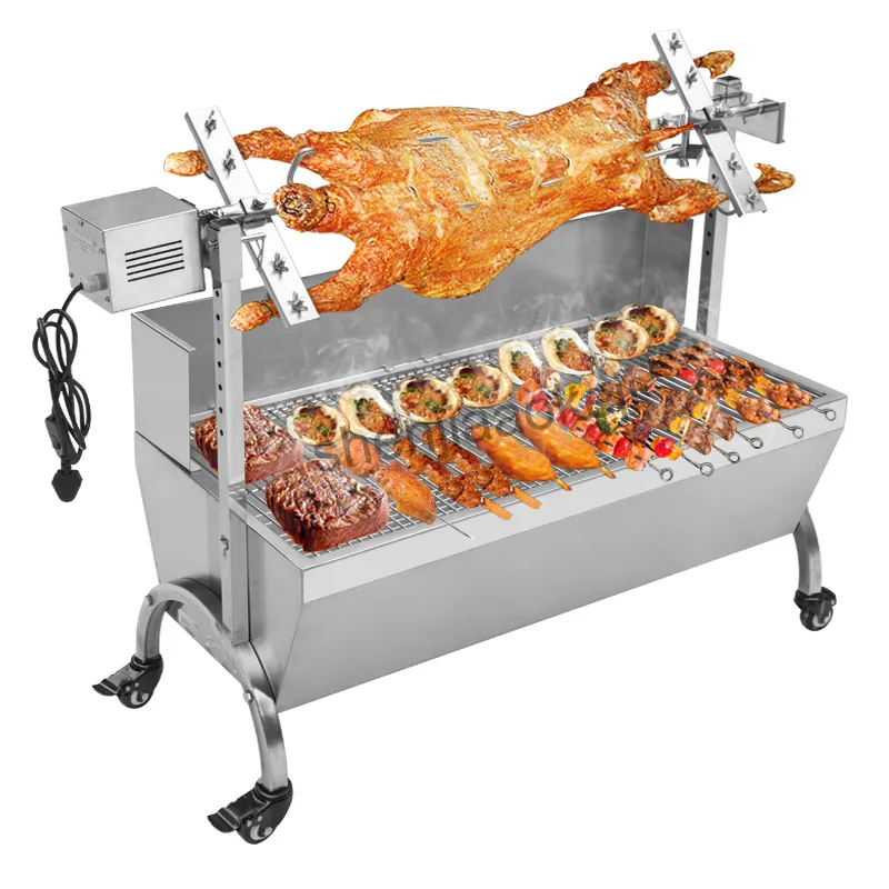 Roestvrij staal BBQ Grill Charcoal Pig Spit Roaster Rotisserie Barbeque Machine Multifunctionele elektrische barbecue Grill 220V