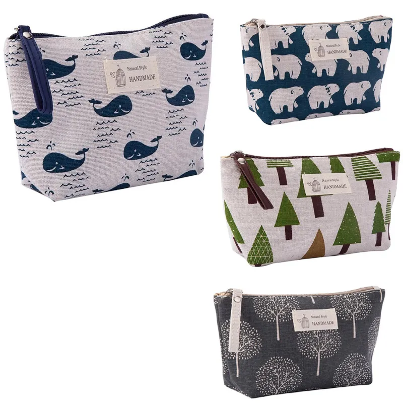 60pcs Cosmetic Bags Whale Sea Bear Graid Printed canvas Multifunctional makeup bag Zipper Toilertry Organize Storage Pouch