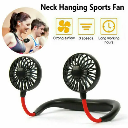 Portable Hanging Neck Sports Fan Hands Free USB Rechargeable Wearable Neckband Fan 3 Level Air Flow Hanging Neck Fan Party Favor SEA SHIPPING CCA12197