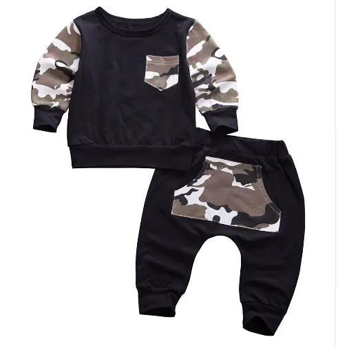 2019 Herbst neue Explosionsmodelle Jungen Flut Fan Mode Baumwolle Camouflage bedruckt Langarm Pullover Kinderbekleidung zweiteilig P037