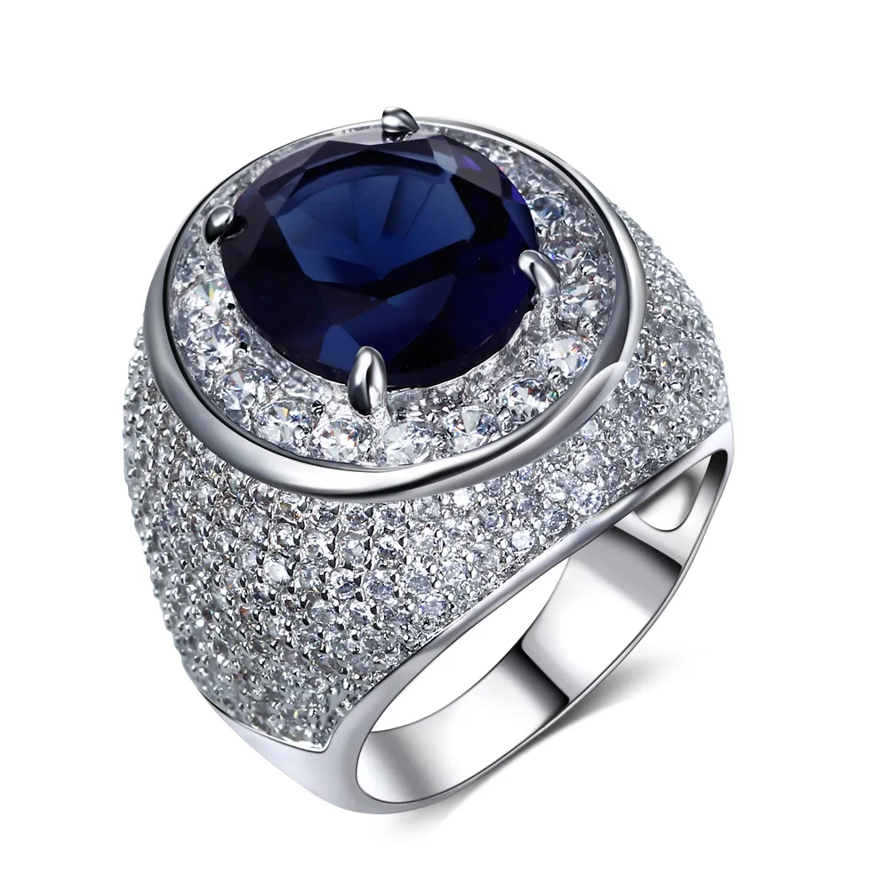 Mode - Anneau et expédition rapide ! Bagues en or 18 carats avec une grande bague en cristal de pierre verte / claire et bleue Bijoux en zircone Bague de luxe