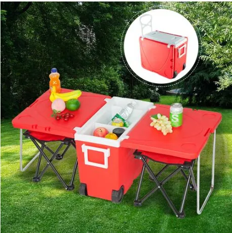 Rolling Cooler with Seat Portable Picnic Cooler, Foldable Stool