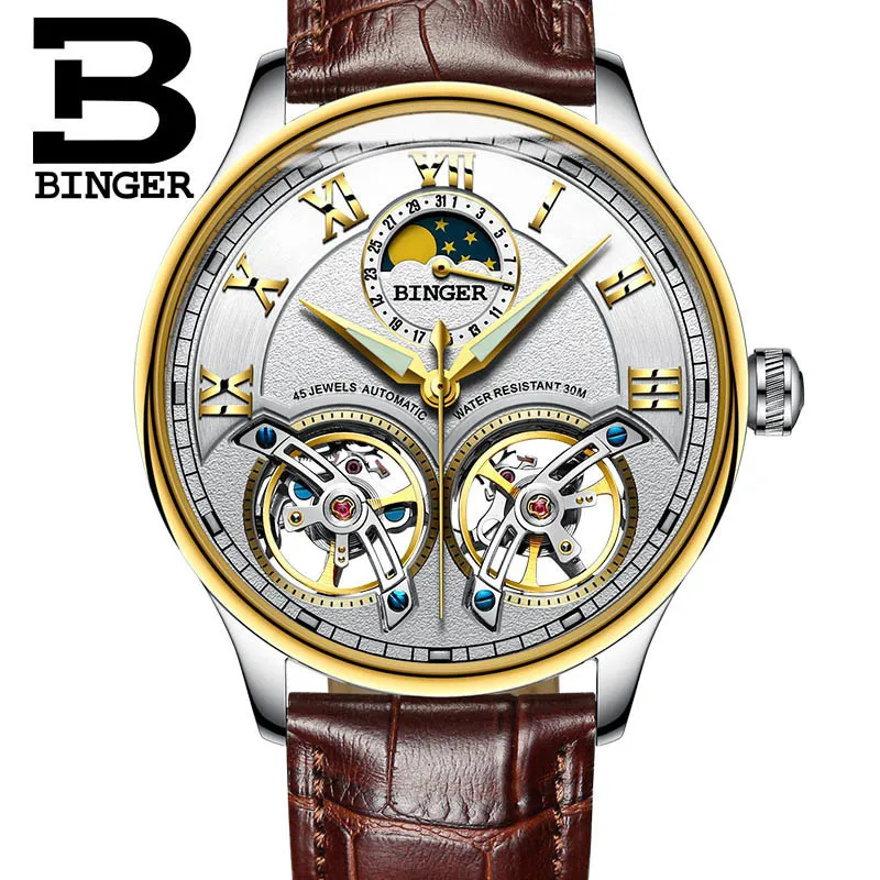Luxury Binger Mens Automatic Mechanical Watch Self Winding Leather Wristwatch From Cbc13344 147.1 DHgate.Com