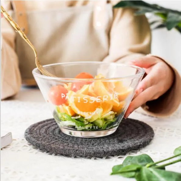 Naczynia Ins French Letter Salad Bowl House Transparent Fruit Bowls Bamboo Hat Glass Wareware