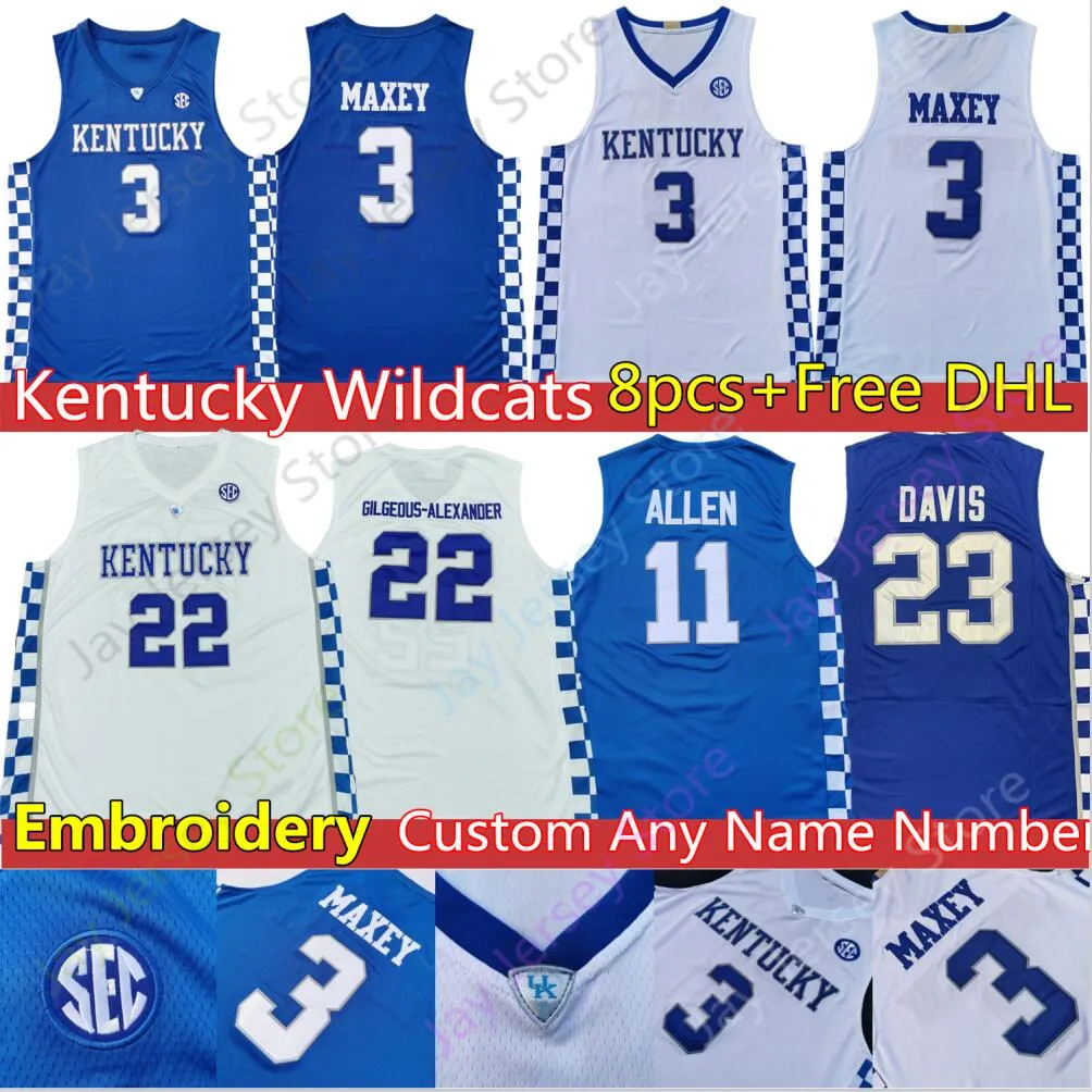 Custom Kentucky Basketball Jersey NCAA College Tyrese Maxey Immanuel Quickley Hagans Fox Gilgeous-Alexander Towns Wall Davis Rondo Murray