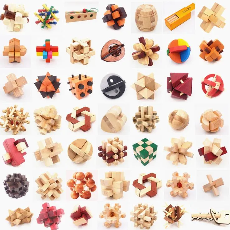 3D Jigsaw Puzzles Houten Puzzel Speelgoed Kong Ming Luban Lock Toys Montage Ball Cube Challenge IQ Hersenen DIY Wood Education Speelgoed voor kinderen