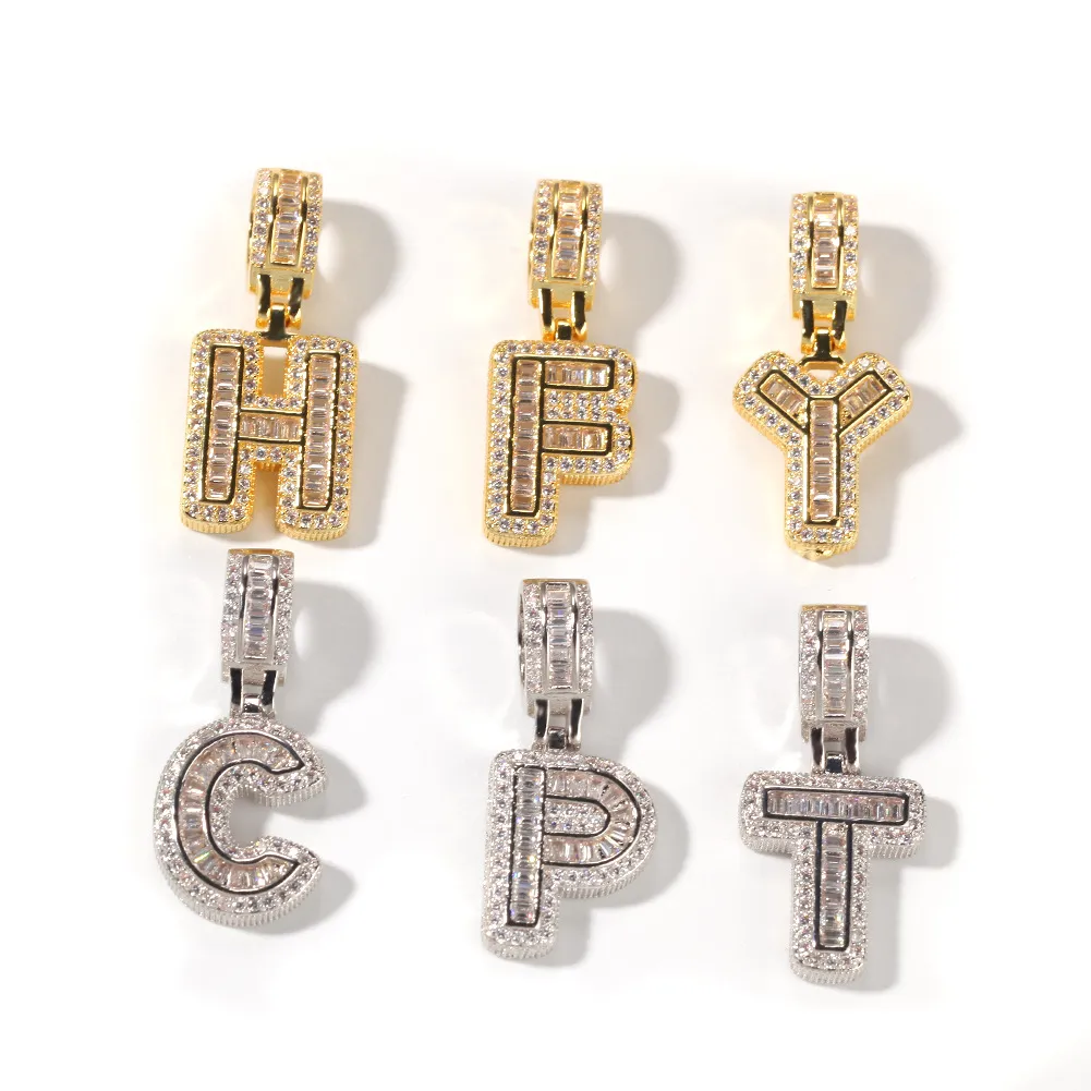 سلاسل الهيب هوب مجوهرات الخبز قلادة الماس اسم مخصص مثلج خارج CZ مجموعة النحاس مع الماس 18k الذهب التصفيحات رسالة قلادة الشظية غول