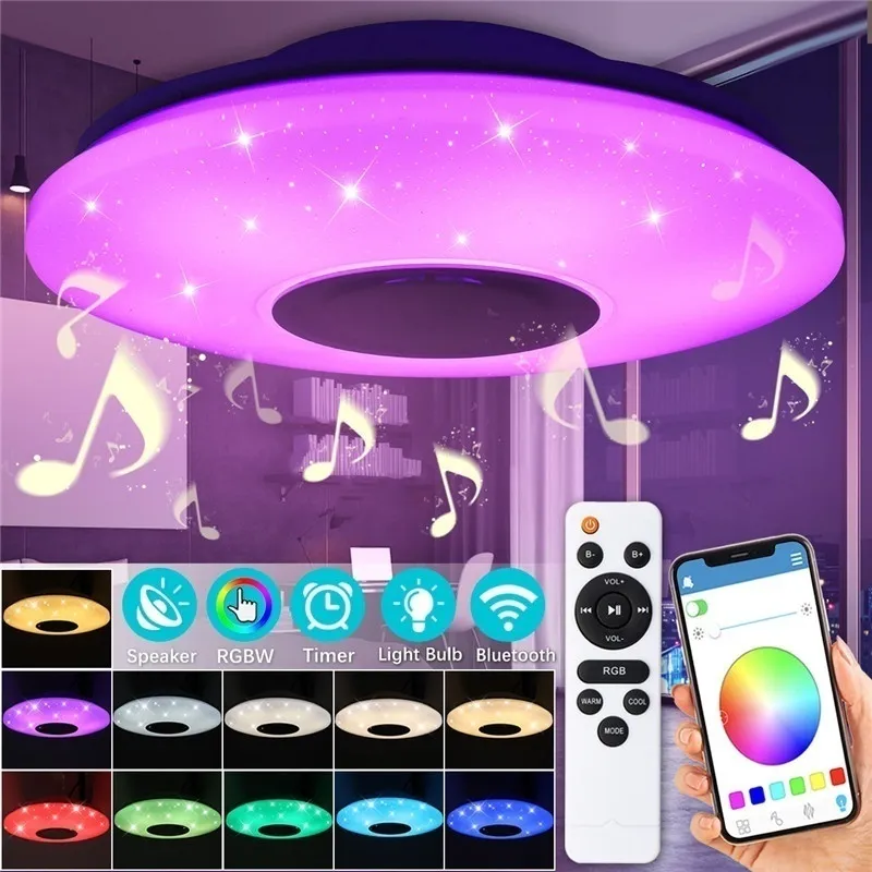 WiFi Ceiling Lamp with Bluetooth Speaker,Dimmable, Multicolor,APP Control & Remote Controller,60W Smart Ceiling Light(WiFi+Bluetooth Speaker